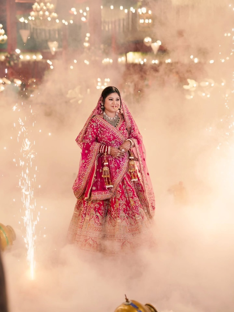Grand Pyro & Cold-Smoke Bridal Entry captured by Monu Studio Fotography